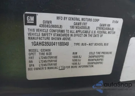 2004 Chevrolet Express from USA, damaged, VIN 1GAHG35U041180049